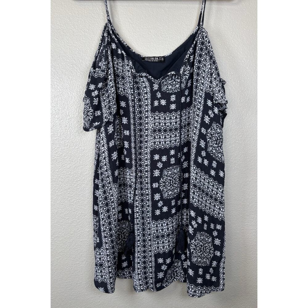 Cotton On Women's Boho Cold Shoulder Tank Top Navy White XS Tunic Style Bandana